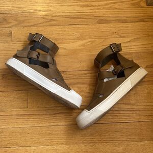 Lofina sz EU 38 high top sneaker style sandals light brown leather great cond